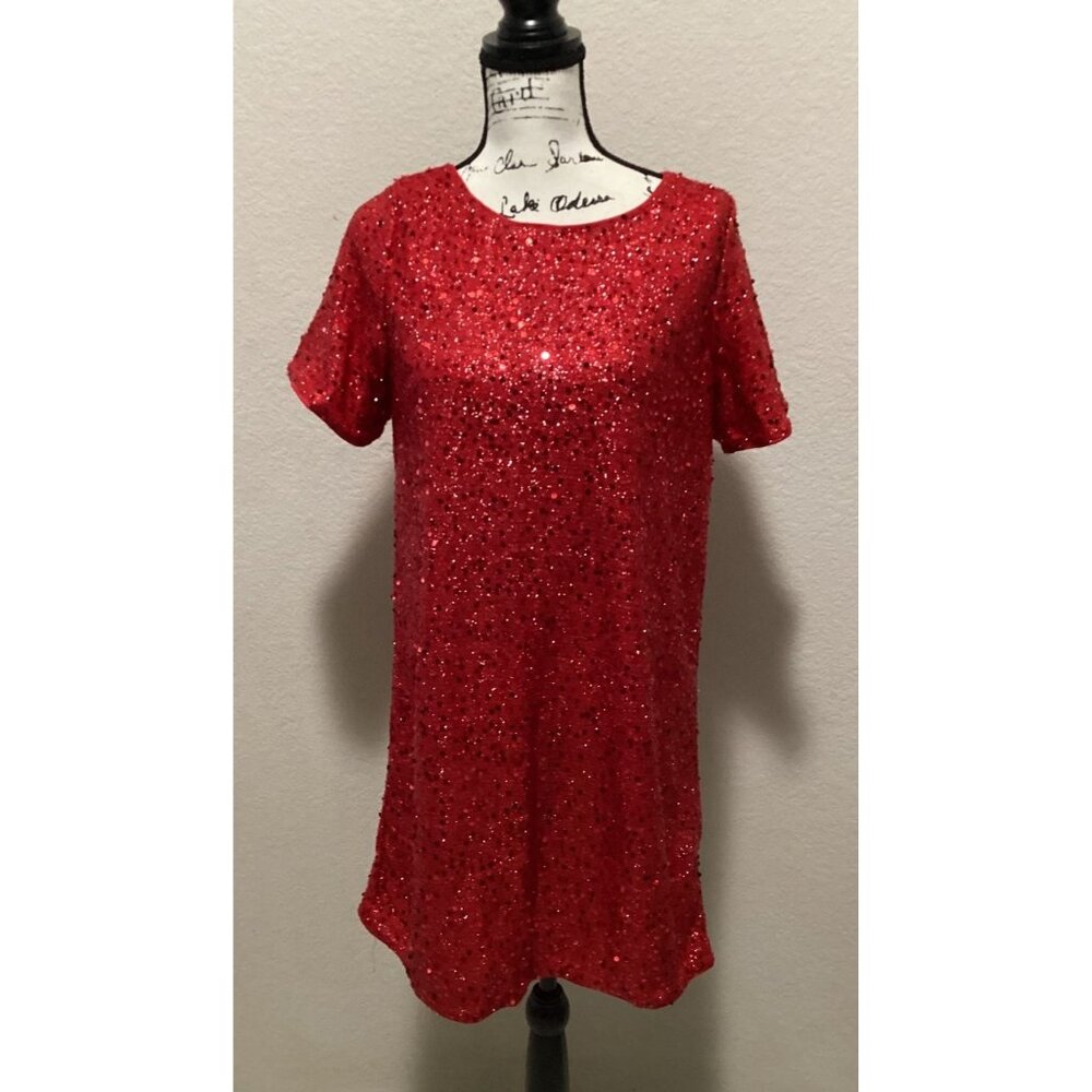 Shein Vintage Red Sequin Short-Sleeve Dress Size S